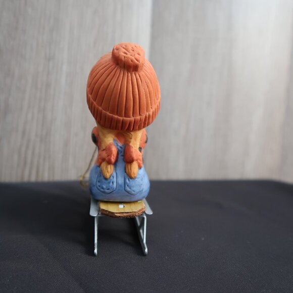 Vintage Enesco Girl on Sled Orange Hat Christmas Decor - Picture 4 of 9